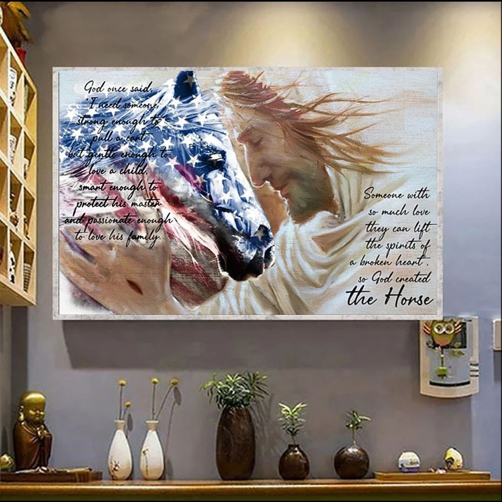 Jesus And Horse Poster Positive Faith In God Christian Wall Art Decor Gift For Horse Owner